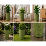 X1 Macetero Mediano Texturizado Con Plato Decoración Hogar Verde Oliva Texturizado