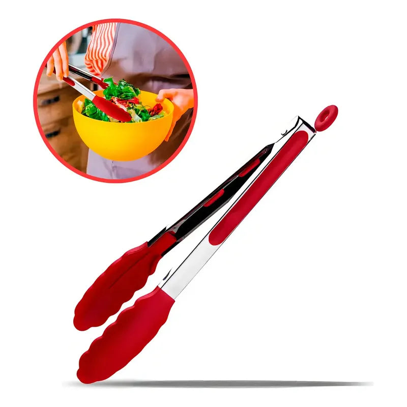 Pinza De Cocina Multiuso Em Casa Tem Silicone Vermelho Color Rojo