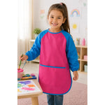 Mandil Bata Arte Infantil Mangas Largas Pintura Impermeable Celeste/fucsia Liso