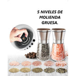 Pack 2 Saleros Molinillos Acero Inox Sal, Pimienta, Especias Plateado