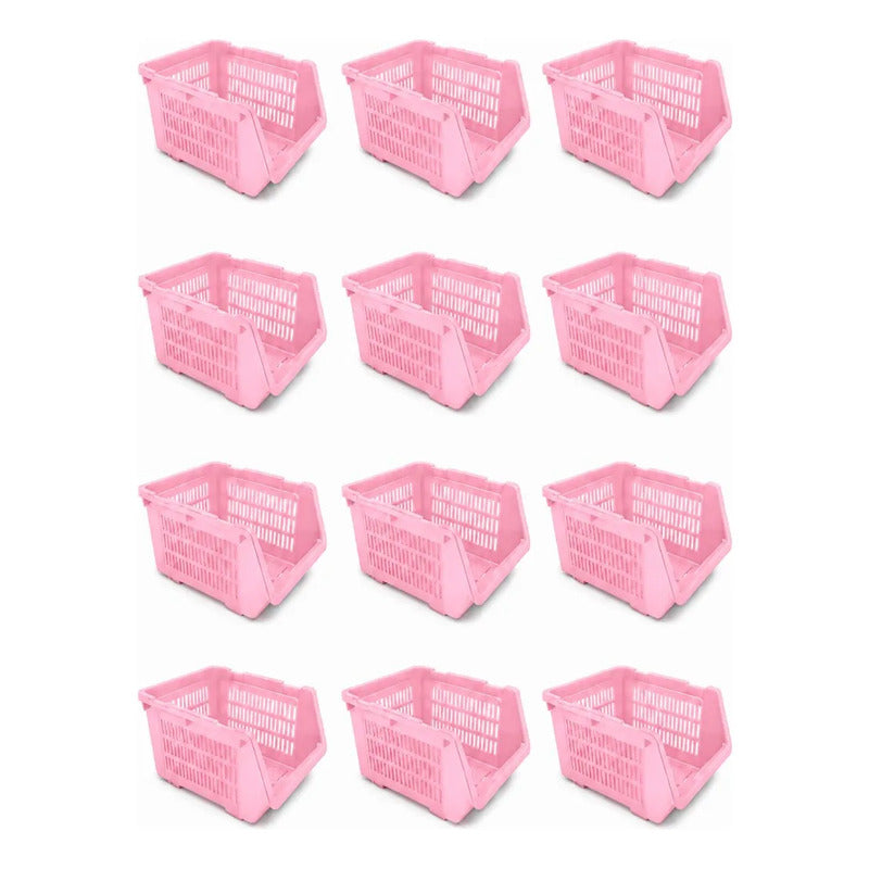Organizador Gaveta Multiuso Apilable Ventilado Kendy Pack 12 Rosa