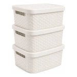 X3caja Organizadora Canasto Plastico Rattan Con Tapa 23x31cm