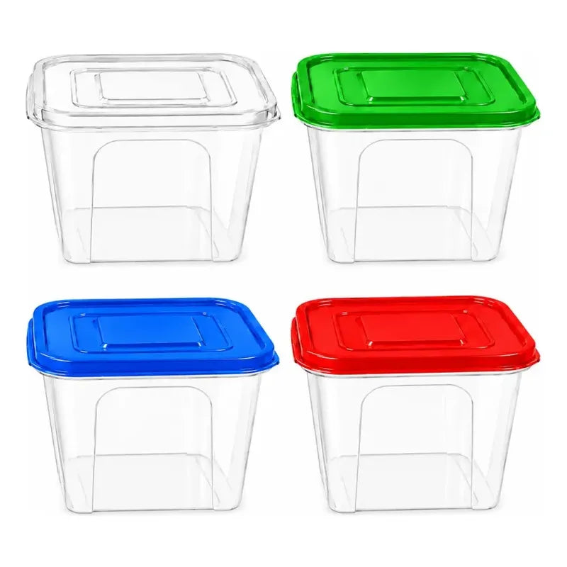 Set De 4 Taper Hermetico Contenedore Cuadrado Alimento 1lts Tapas Colores Surtidos