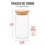 Pack De 9 Frascos De 1000ml Con Tapa De Bambú Para Especias Vidrio