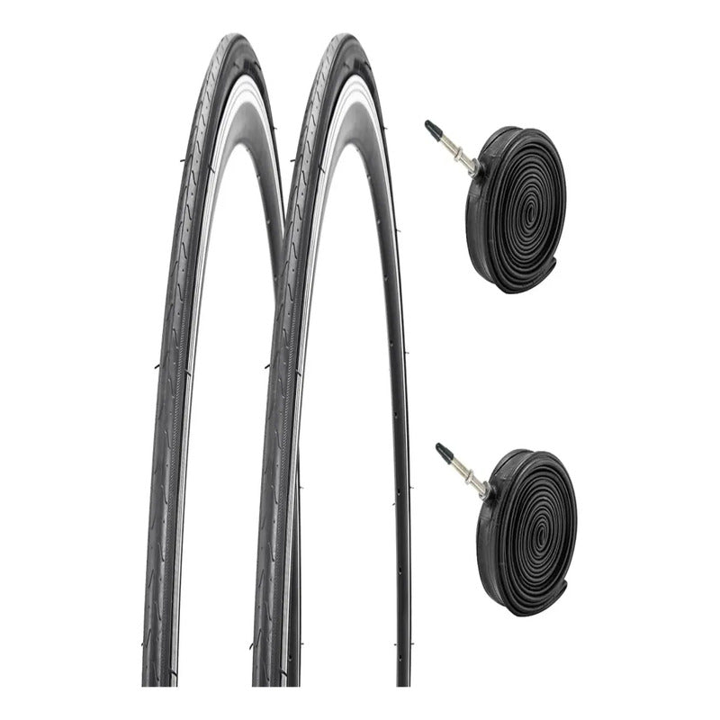 X2 Neumáticos Bicicleta Aro 700x25c Plegables + 2 Cámaras Negro