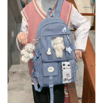 Mochila Escolar Kawaii Estilo Coreano Juvenil Viaje Colegio Azul Acero Liso