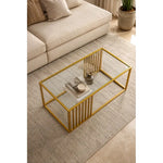 Mesa De Centro Rectangular Con Cubierta De Vidrio Decoracion Dorado