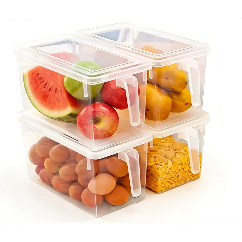 Pack De 4 Cajas Organizadoras Transparentes Para Refrigerador Con Tapa A Presión Transparente