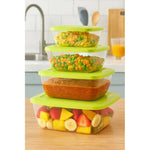 Set 4 Tupper Hermetico De Plastico Para Comida Cuadrados Verde Lima