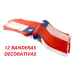 X3 Banderines Decorativos Guirnaldas De Tela Chile 3.8 Mts Azul-blanco-rojo Bandera