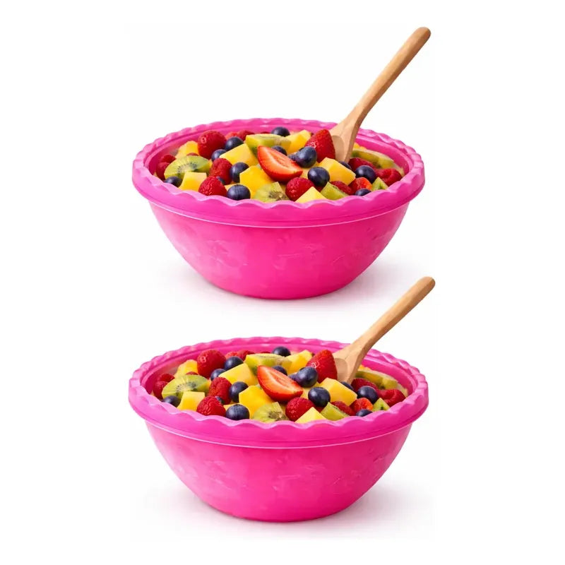 X2 Bowl Plastico Ensaladera Multiuso Para Cocina Resistente Fucsia