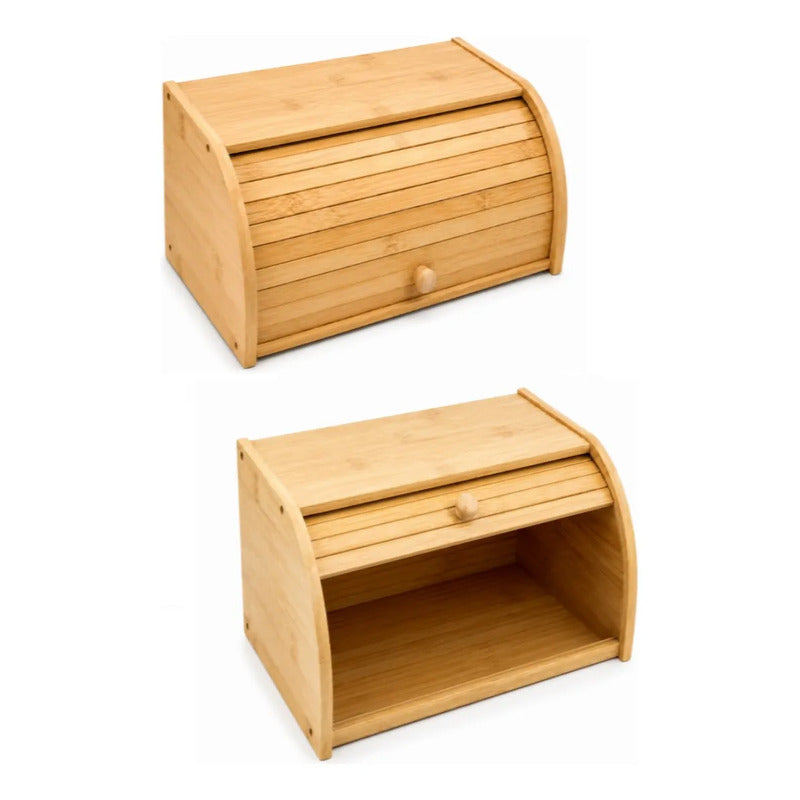 Caja Para Guardar Pan Panera Bambu Con Tapa Corrediza Curva Madera Tapa Corrediza