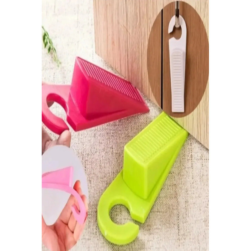 Par De Topes Para Puertas A Piso Con Gancho Color Gris Mate