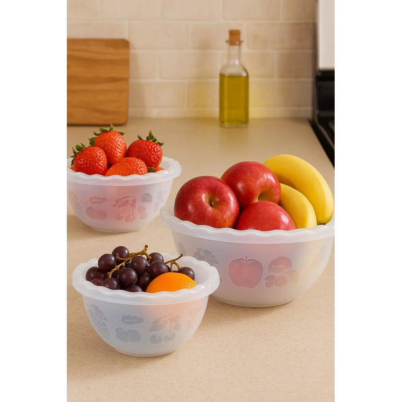 3 Recipiente De Ensalada Bowl Redondo Plastico Multiuso