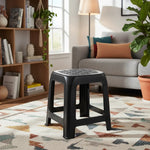 Piso De Plastico X3 Taburete Cuadrado Apilable Asiento 45cm Mate Texturizado Negro