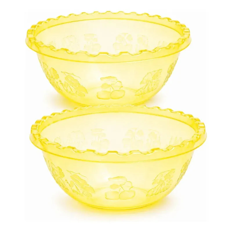 X2 Recipiente Ensalada Bowl Redondo Plastico Multiuso 1.5lts Amarillo