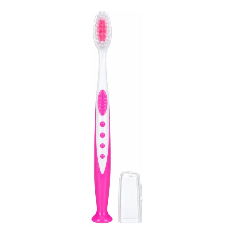 Cepillo De Dientes Higiene Dental Mango Ergonómico Con Tapa Fucsia