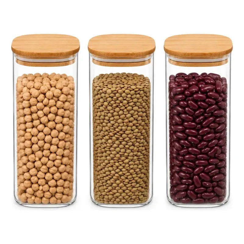 Pack 3 Frascos Contenedores De Vidrio Cuadrado Frascos 18cm Vidrio