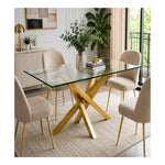 Mesa Comerdor Paris Rectangular Cubierta Vidrio 6 Personas Vidrio Dorado