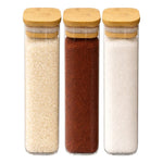 X3 Frasco Hermetico Contenedor 800ml Tapa Bambu Para Especie Transparente