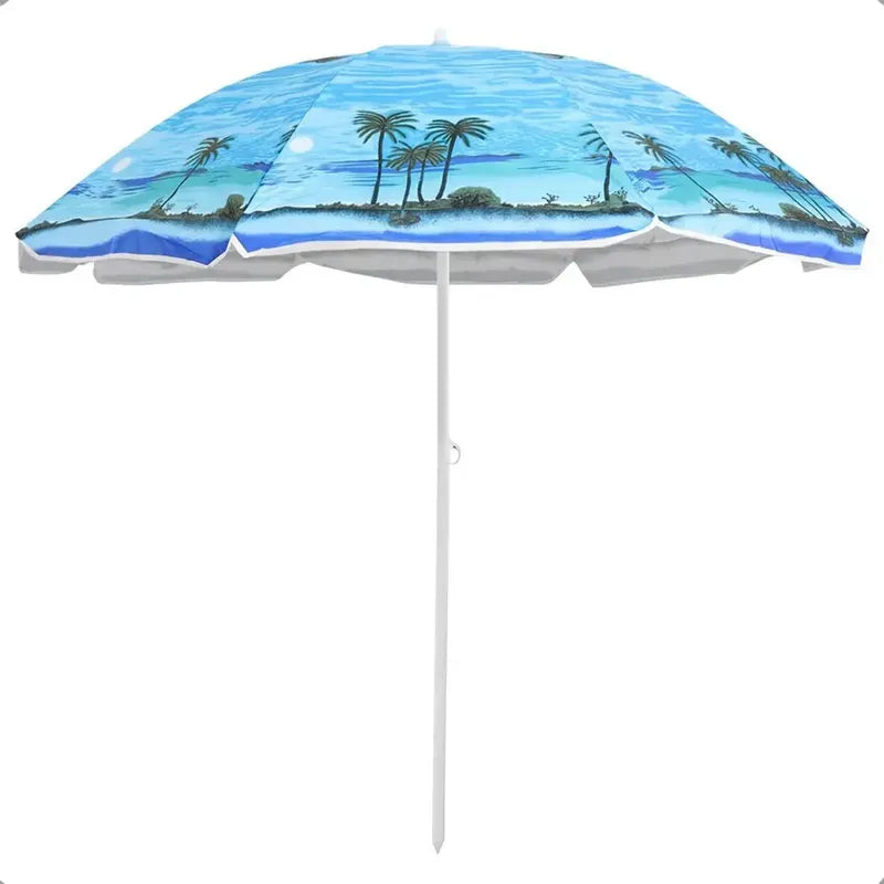 Quitasol Grande De Playa Con Protección Uv, Plegable Y De 1.5 M Azul/palmeras Palmeras