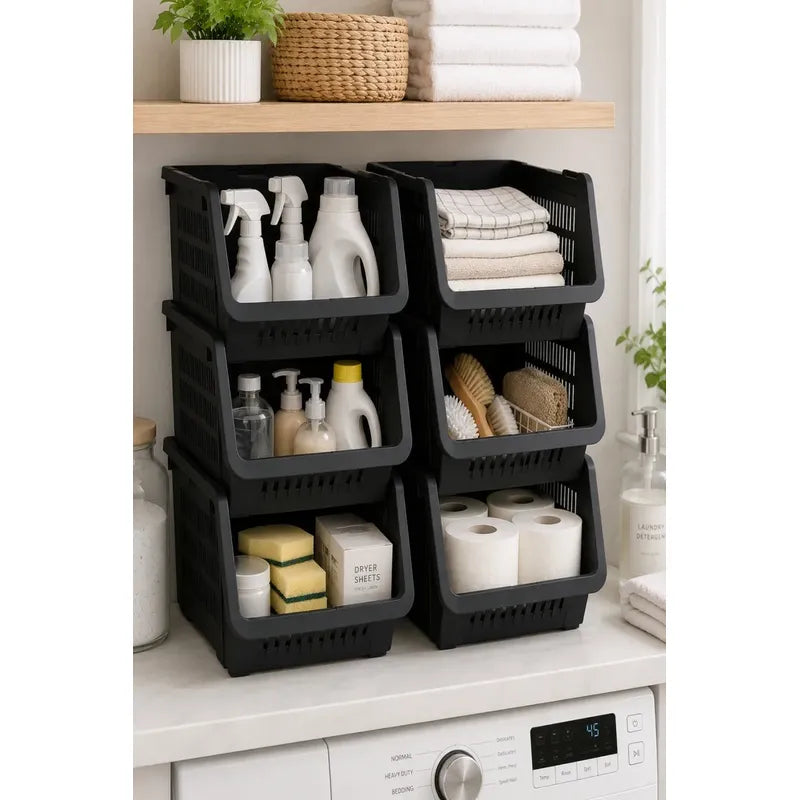 Organizador Gaveta Multiuso Apilable Ventilado Kendy Pack 6 Negro