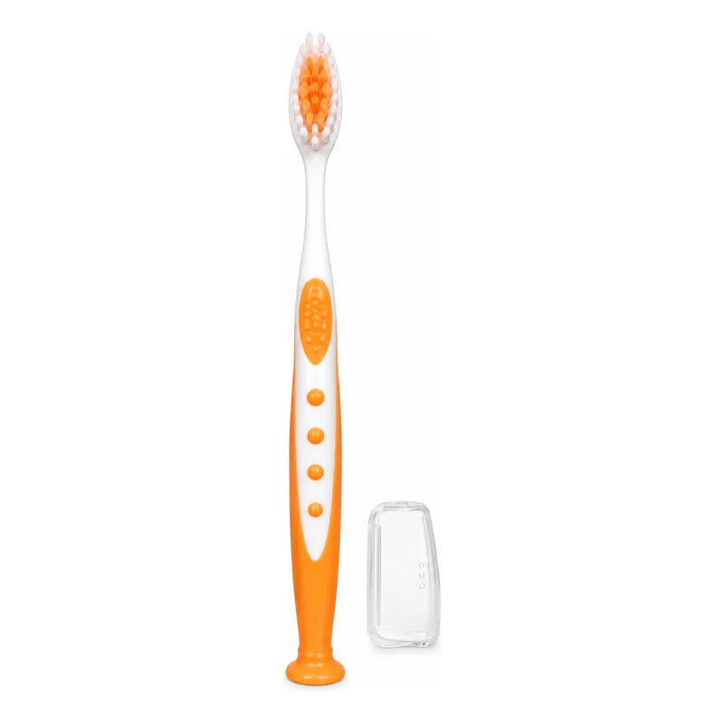 Cepillo De Dientes Higiene Dental Mango Ergonómico Con Tapa Naranja