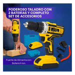 Taladro Percutor Atornillador Portatil 2 Baterias Recargable Amarillo 50hz 60hz