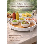 Bandeja Redonda De Servir De Melamina Grano De Madera 26cm