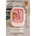 Lonchera Taper Hérmetico  + Cubiertos Infantil Capibara