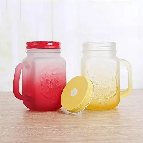 Vaso De Vidrio Colores Degrade Con Tapa Y Bombilla