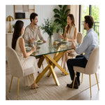 Mesa Comerdor Paris Rectangular Cubierta Vidrio 6 Personas Vidrio Dorado