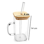 Vaso De Vidrio Con Tapa Bambú Y Sorbete Reutilizable 300 mL