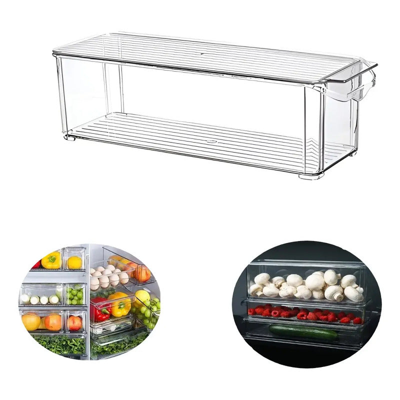 Caja Organizadora Refrigerador Con Tapa Y Mango - Dispensa Blanco