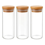X 3 Frascos De Vidrio Para Especias Tapa De Bambu  300ml Transparente