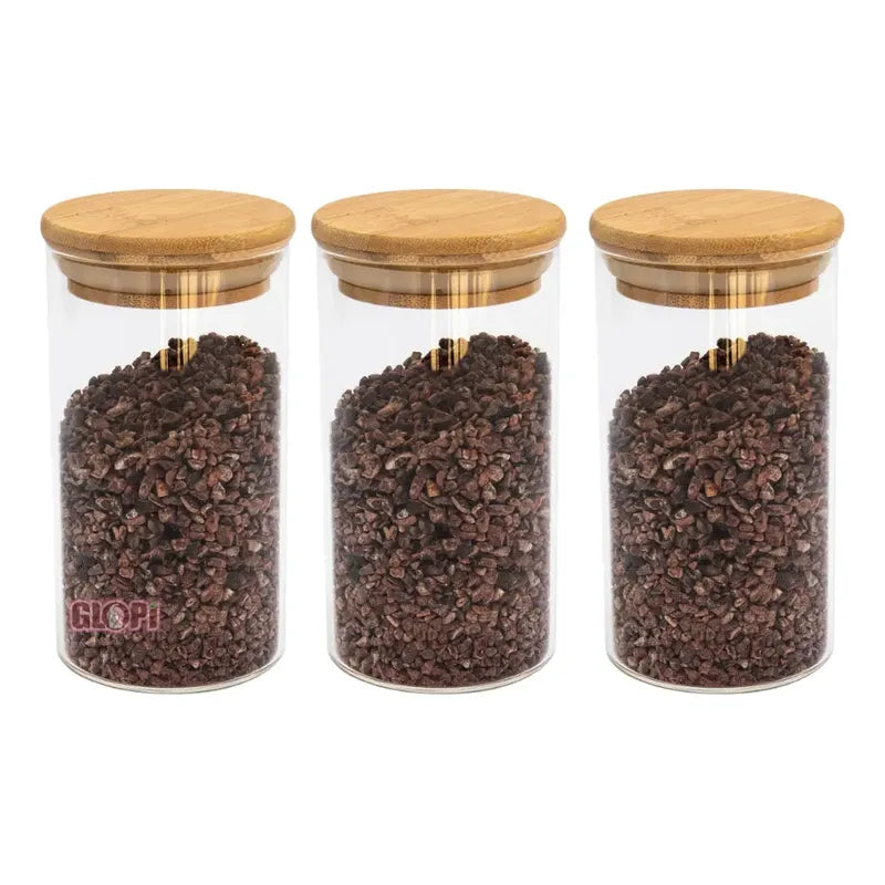 Pack De 3 Frascos De 500ml Con Tapa De Bambú Para Especias Color Transparente