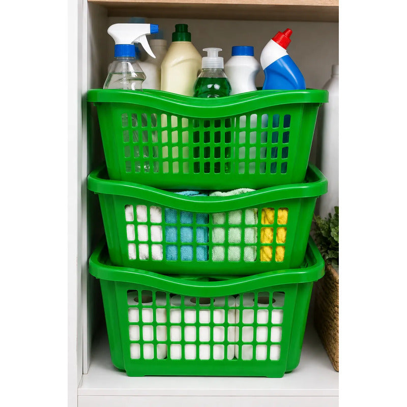 3 Cestas Apilables Organizadoras Anidable De 4 Litros Verde