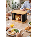Panera De Bambu Negra Con Tapa Corredera Plegable Multiusos Blanco Bambú