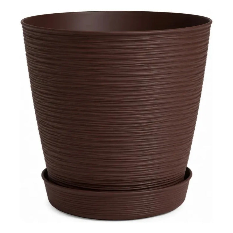 Macetero Grande Texturizado Con Plato Decorativo Para Hogar Chocolate Texturizado