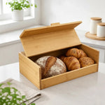 Caja Panera De Bambú Con Tapa Abatible Organizador De Cocina Madera Caja