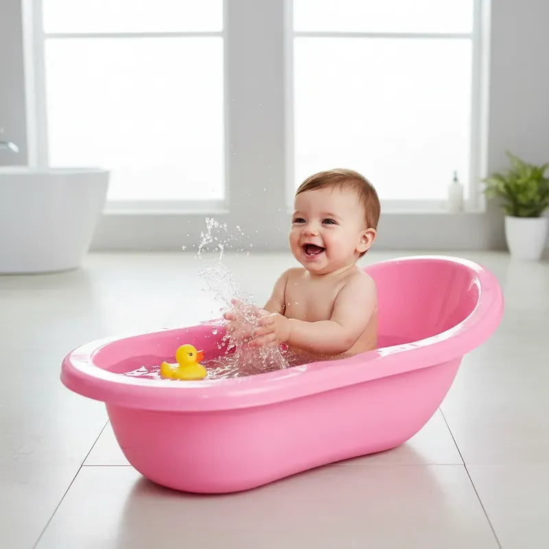 Bañera Bebe Niños Plástico Tina Bebe Ergonómica 78cm Liviana Rosa Lisa