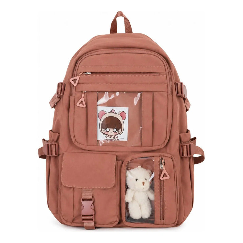 Mochila Escolar Kawaii Estilo Coreano Juvenil Viaje Colegio Terracota Liso