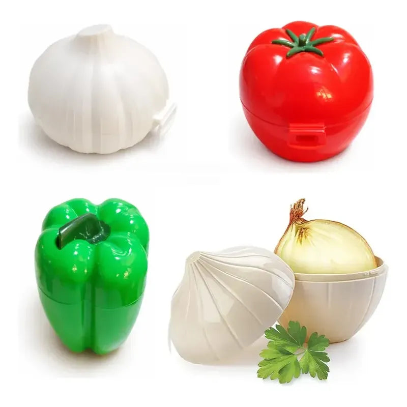 Set 5 Contenedores Conservación Frutas Verduras Refrigerador Cebolla-tomate-pimenton-ajo