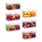 X6 Caja Organizadora Refrigerador Con Tapa Y Mango Grande Transparente