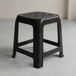 Piso De Plastico X3 Taburete Cuadrado Apilable Asiento 45cm Mate Texturizado Negro