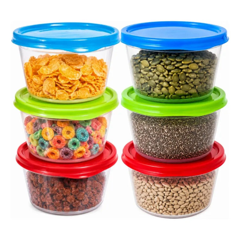 Pack 6 Taper Plástico Redondos Herméticos 320ml Para Snacks Tapas De Colores