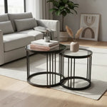 Mesa De Centro Redonda Juego 2 Mesita Centro Cubierta Vidrio Negro