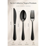 Juego Set De 6 Cubiertos Negros Acero Inoxidable Negro