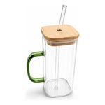 Vaso De Vidrio Con Tapa Bambú Y Sorbete Reutilizable 300 mL