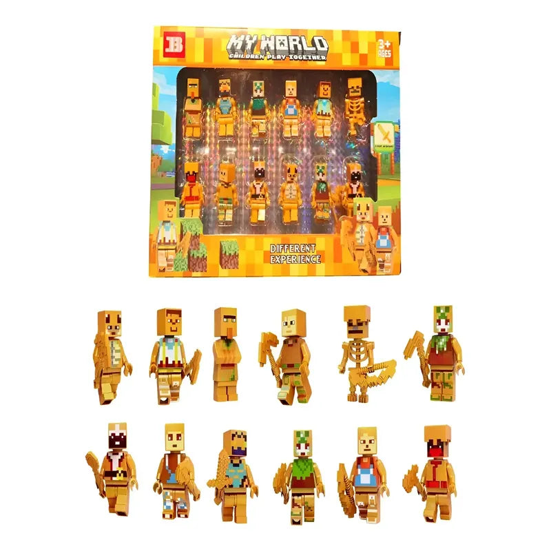 Set De 12 Figuras Minecraft Para Bloques De Armado Dorados
